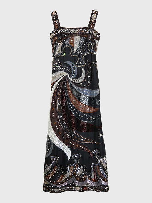EMILIO PUCCI Vintage Couture Crystal Embellished Silk Evening Dress Size XXS