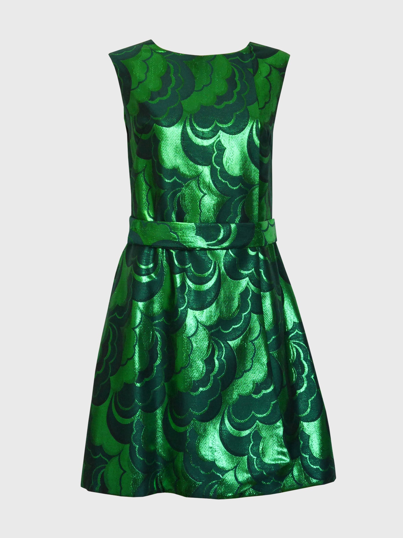 EMILIO SCHUBERTH 1960s Vintage Poison Green Brocade Evening Party Dress