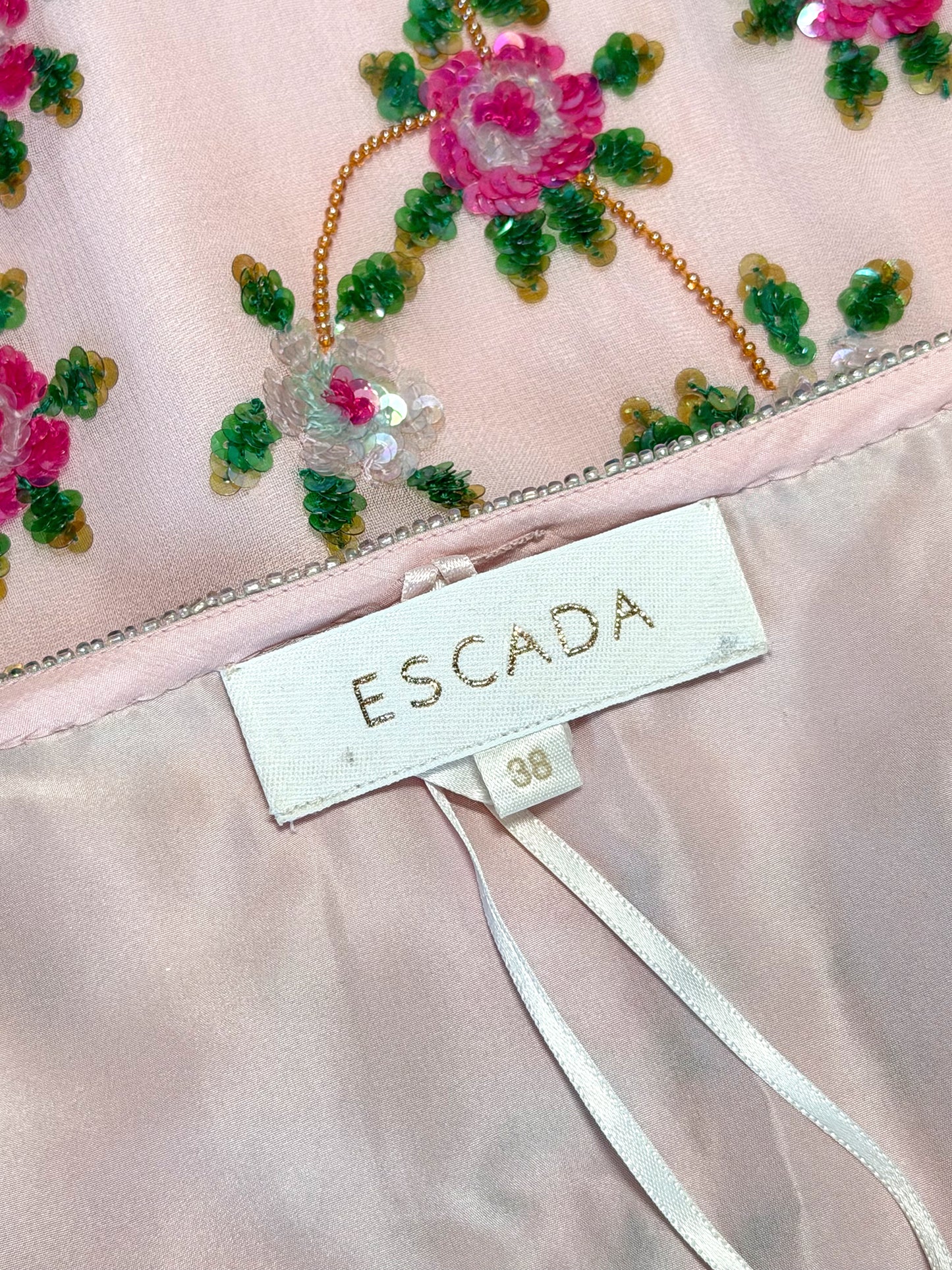 ESCADA Spring 2001 Vintage Pale Pink Beaded & Sequined Silk Skirt Size S-M