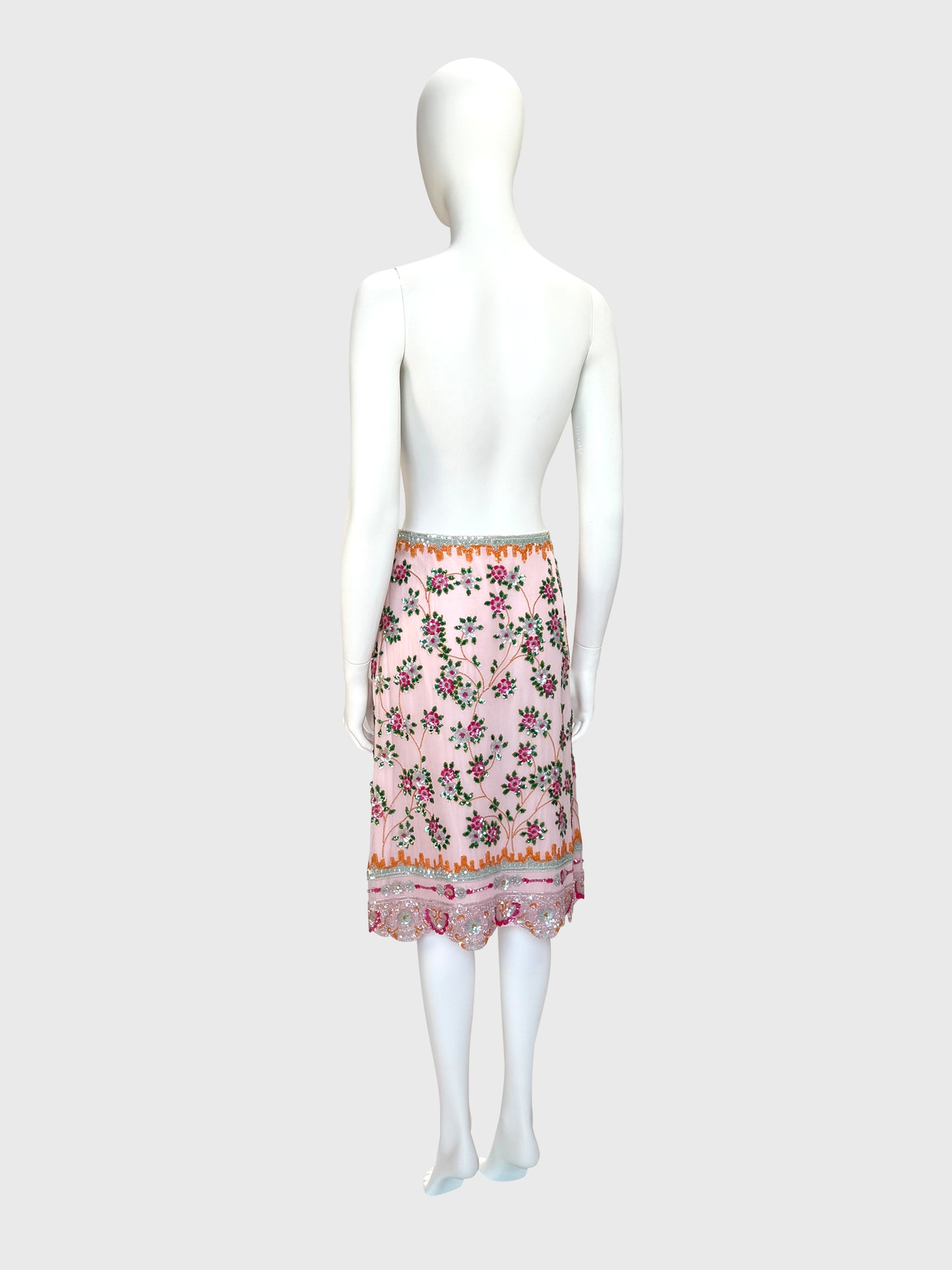 ESCADA Spring 2001 Vintage Pale Pink Beaded & Sequined Silk Skirt Size S-M
