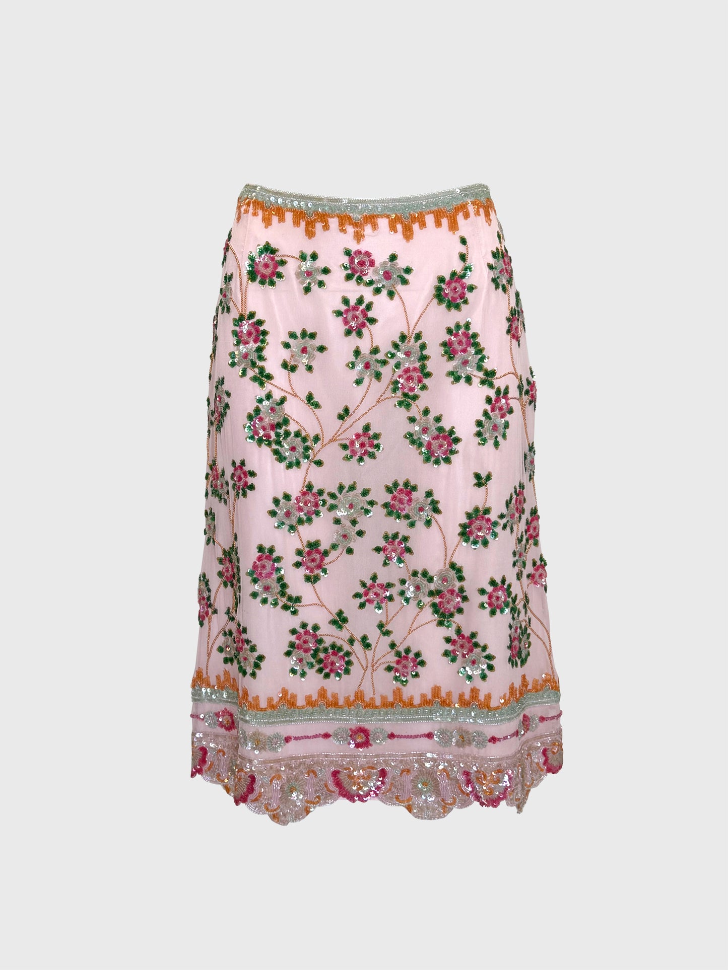 ESCADA Spring 2001 Vintage Pale Pink Beaded & Sequined Silk Skirt Size S-M