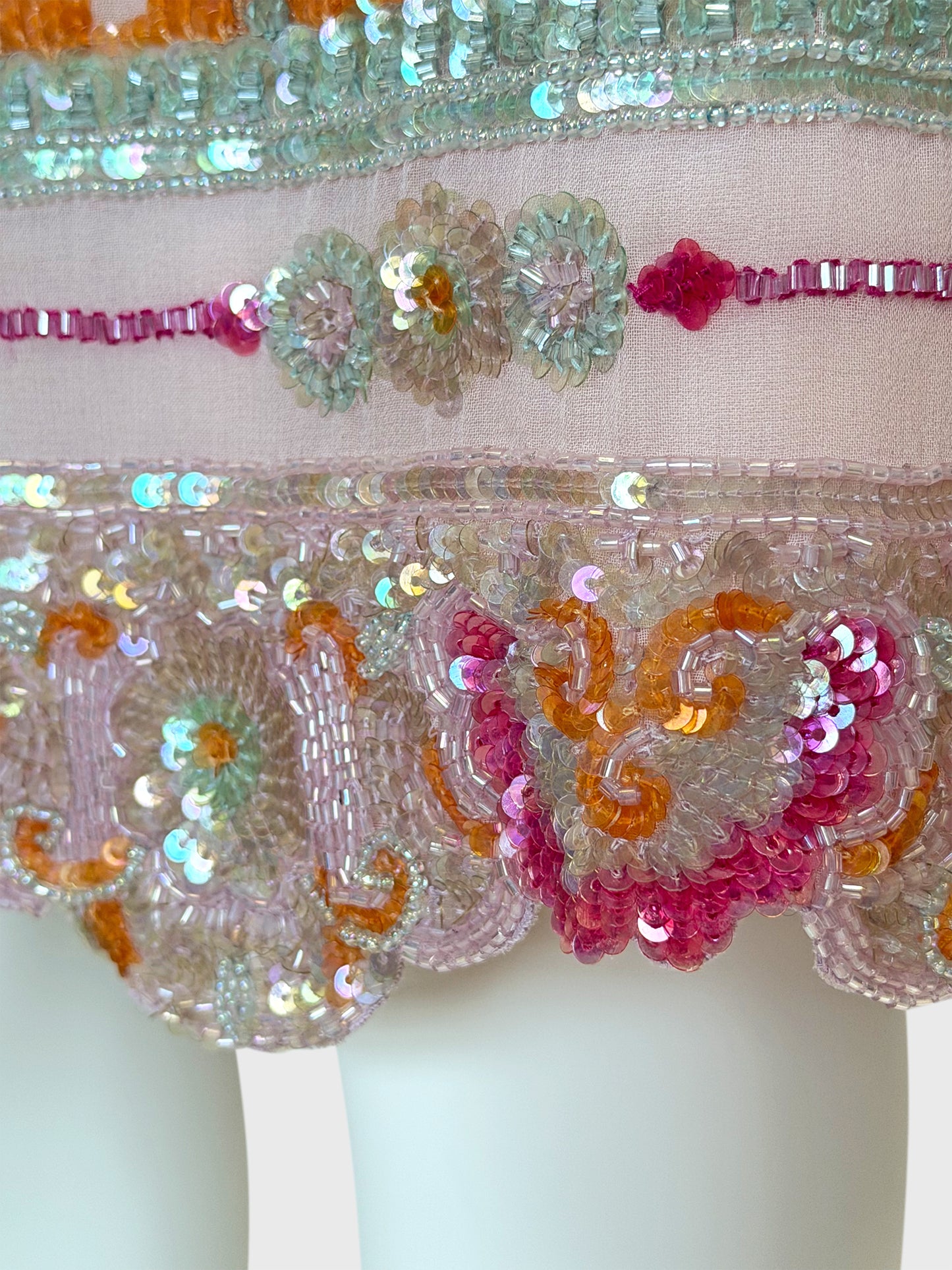 ESCADA Spring 2001 Vintage Pale Pink Beaded & Sequined Silk Skirt Size S-M