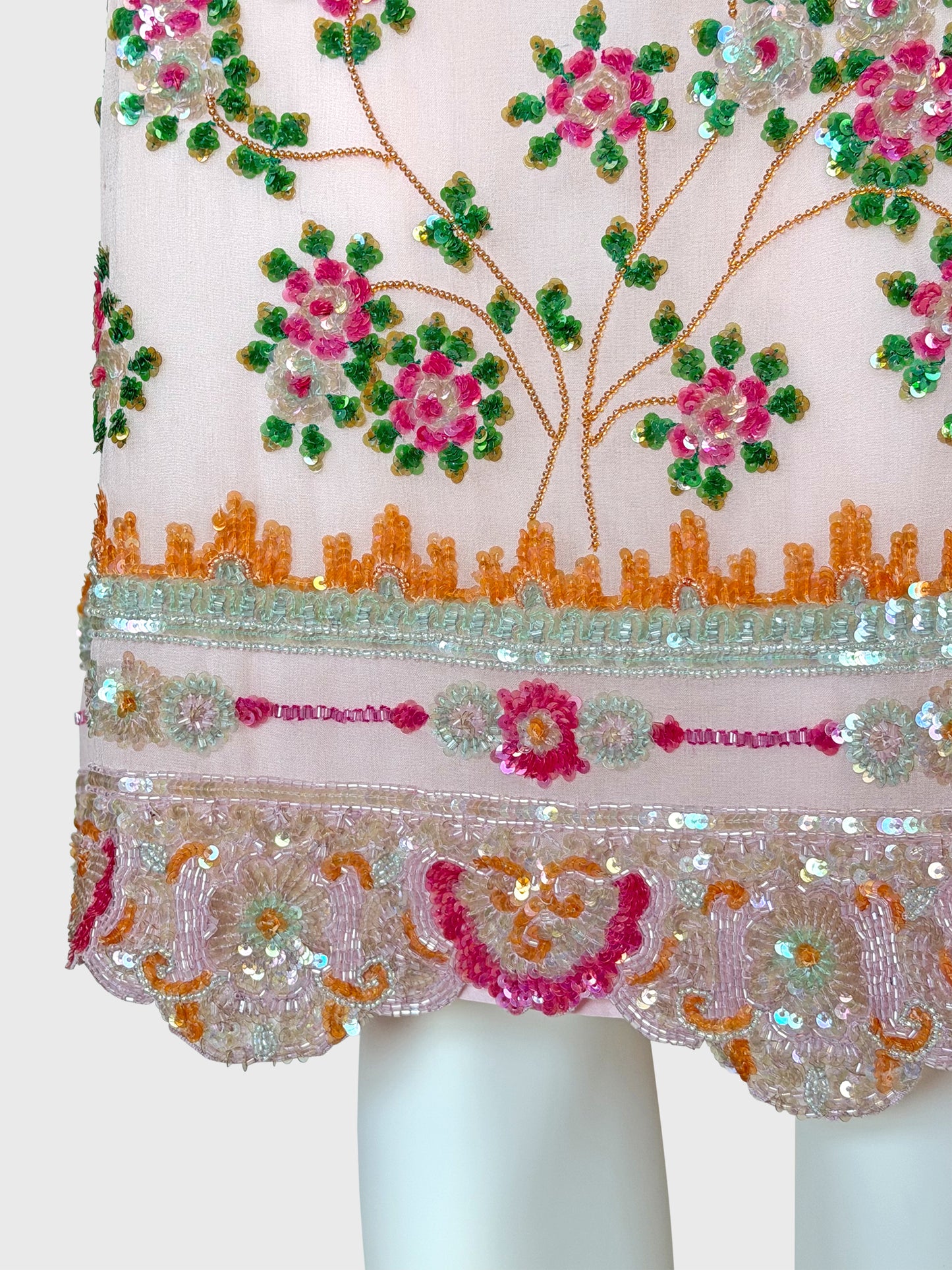 ESCADA Spring 2001 Vintage Pale Pink Beaded & Sequined Silk Skirt Size S-M