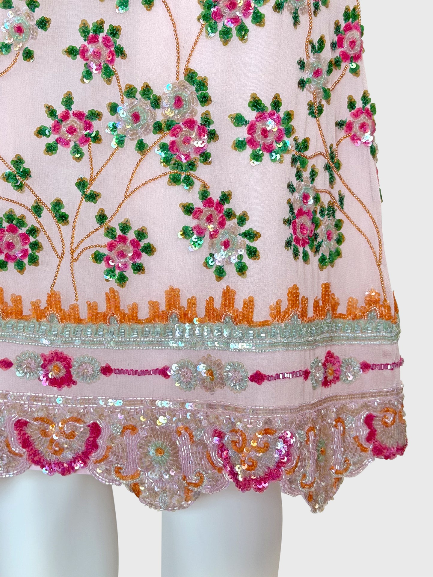 ESCADA Spring 2001 Vintage Pale Pink Beaded & Sequined Silk Skirt Size S-M