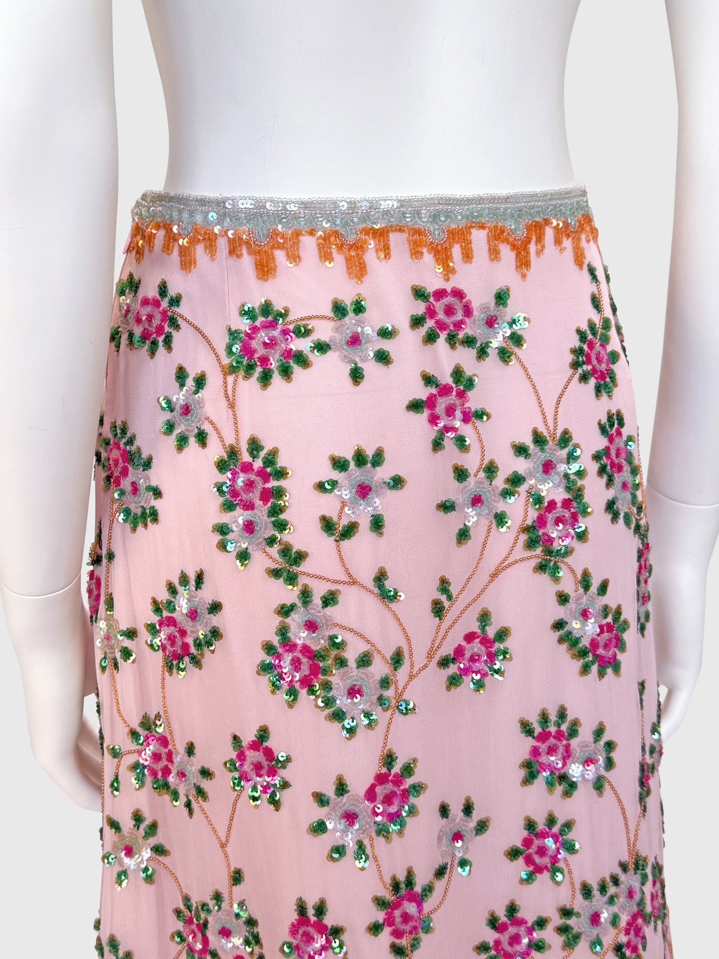 ESCADA Spring 2001 Vintage Pale Pink Beaded & Sequined Silk Skirt Size S-M