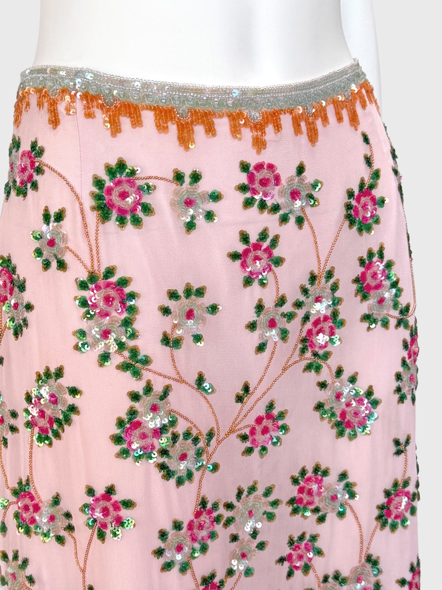 ESCADA Spring 2001 Vintage Pale Pink Beaded & Sequined Silk Skirt Size S-M