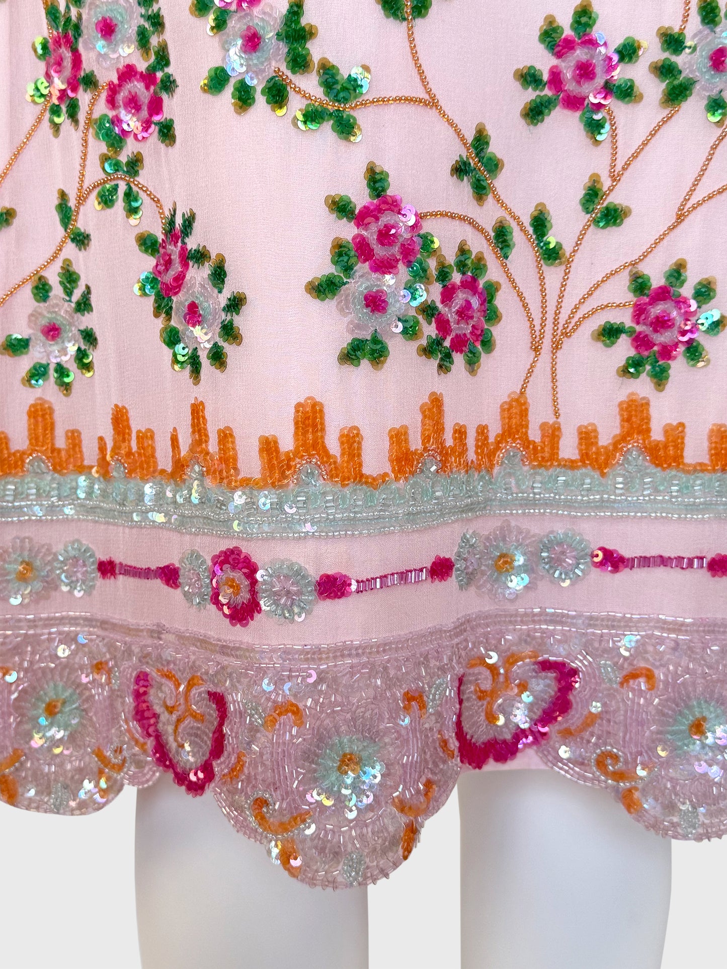 ESCADA Spring 2001 Vintage Pale Pink Beaded & Sequined Silk Skirt Size S-M