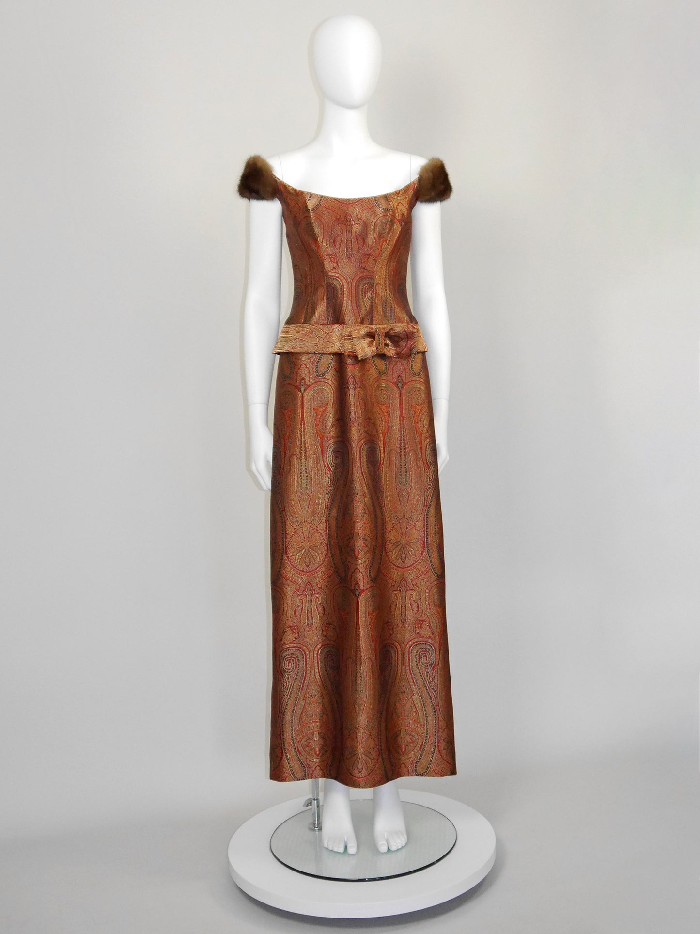 ESCADA Couture 1990s 2000s Vintage Brocade Maxi Evening Dress w/ Mink Straps Size XS