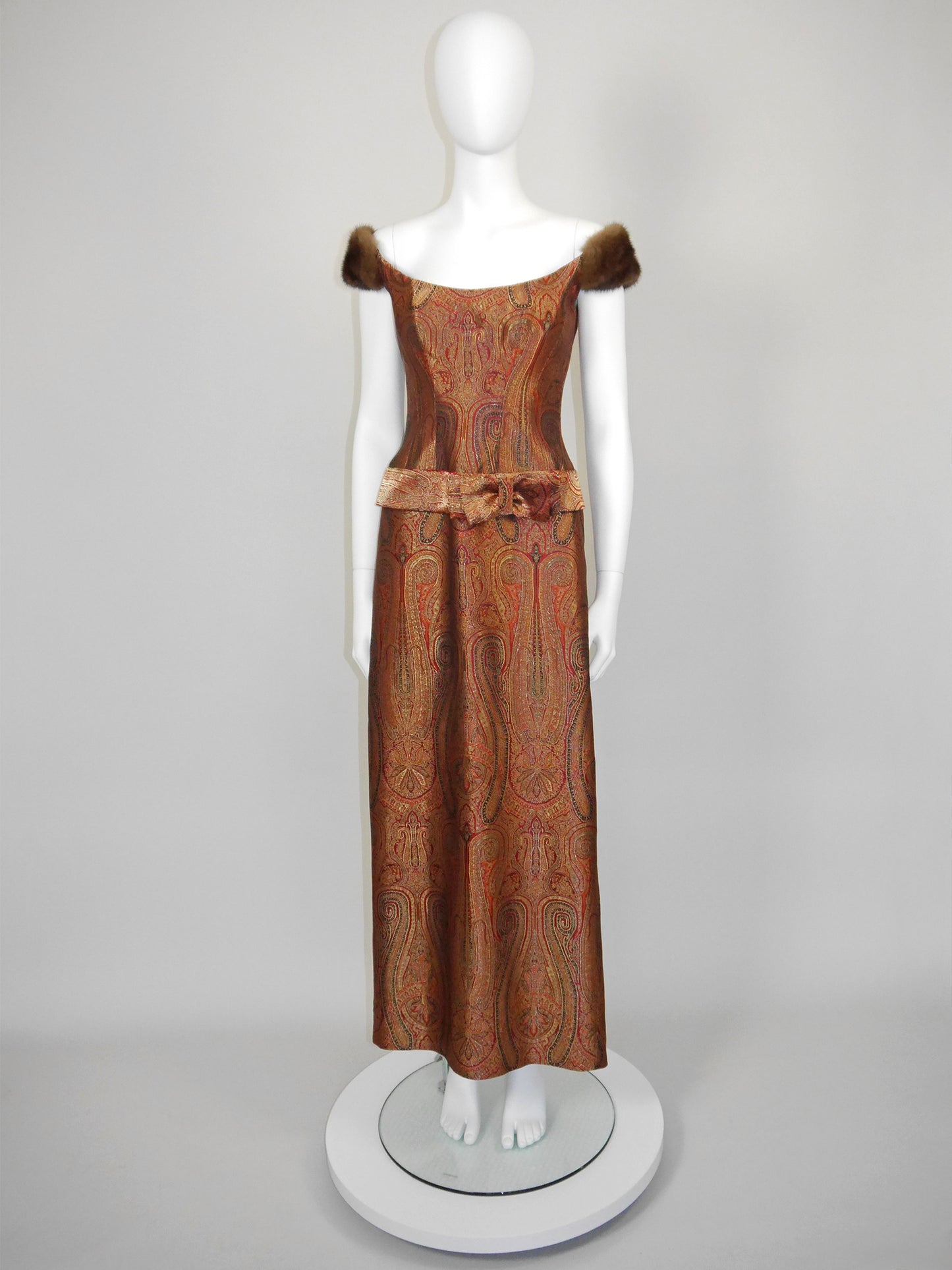 ESCADA Couture 1990s 2000s Vintage Brocade Maxi Evening Dress w/ Mink Straps Size XS