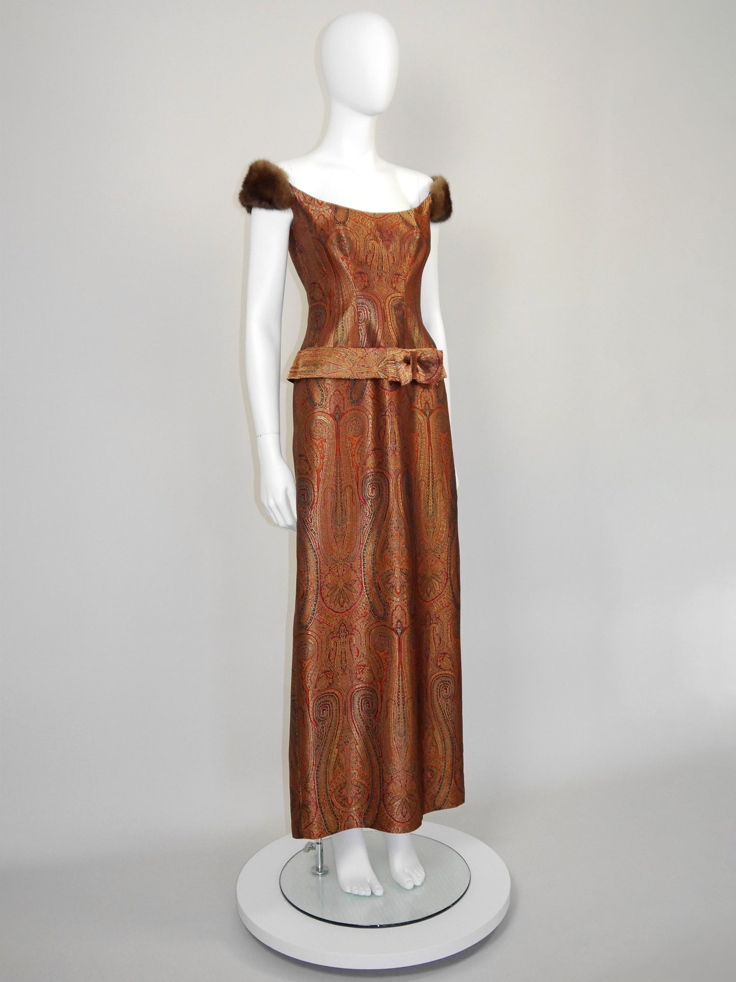 ESCADA Couture 1990s 2000s Vintage Brocade Maxi Evening Dress w/ Mink Straps Size XS