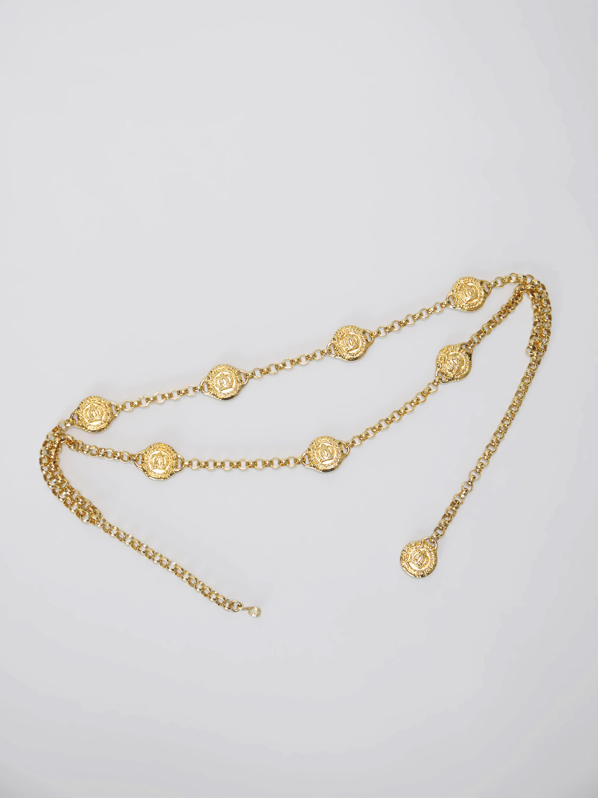ESCADA 1990s Vintage Gold-Tone Metal Chain Belt or Necklace w/ Box