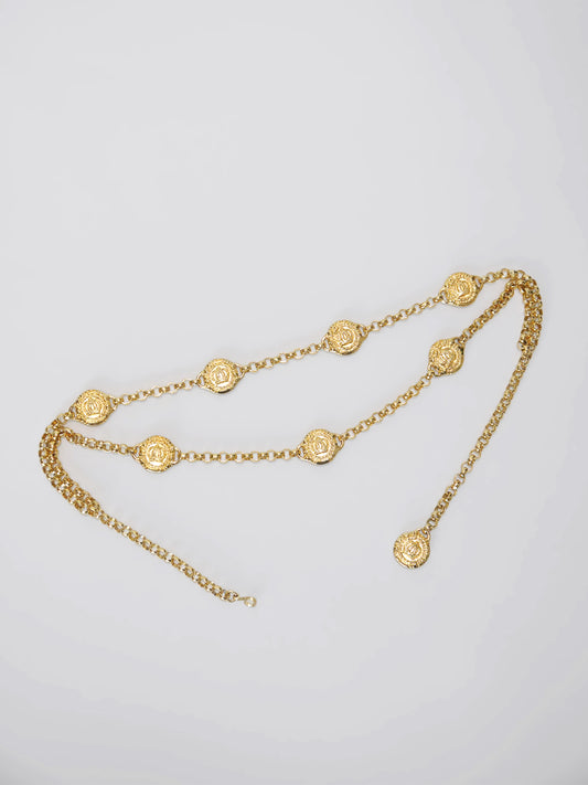 ESCADA 1990s Vintage Gold-Tone Metal Chain Belt or Necklace w/ Box