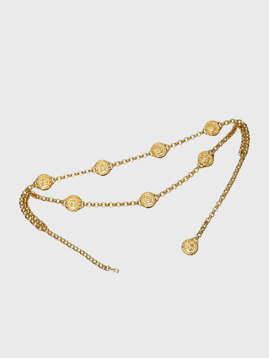 ESCADA 1990s Vintage Gold-Tone Metal Chain Belt or Necklace w/ Box