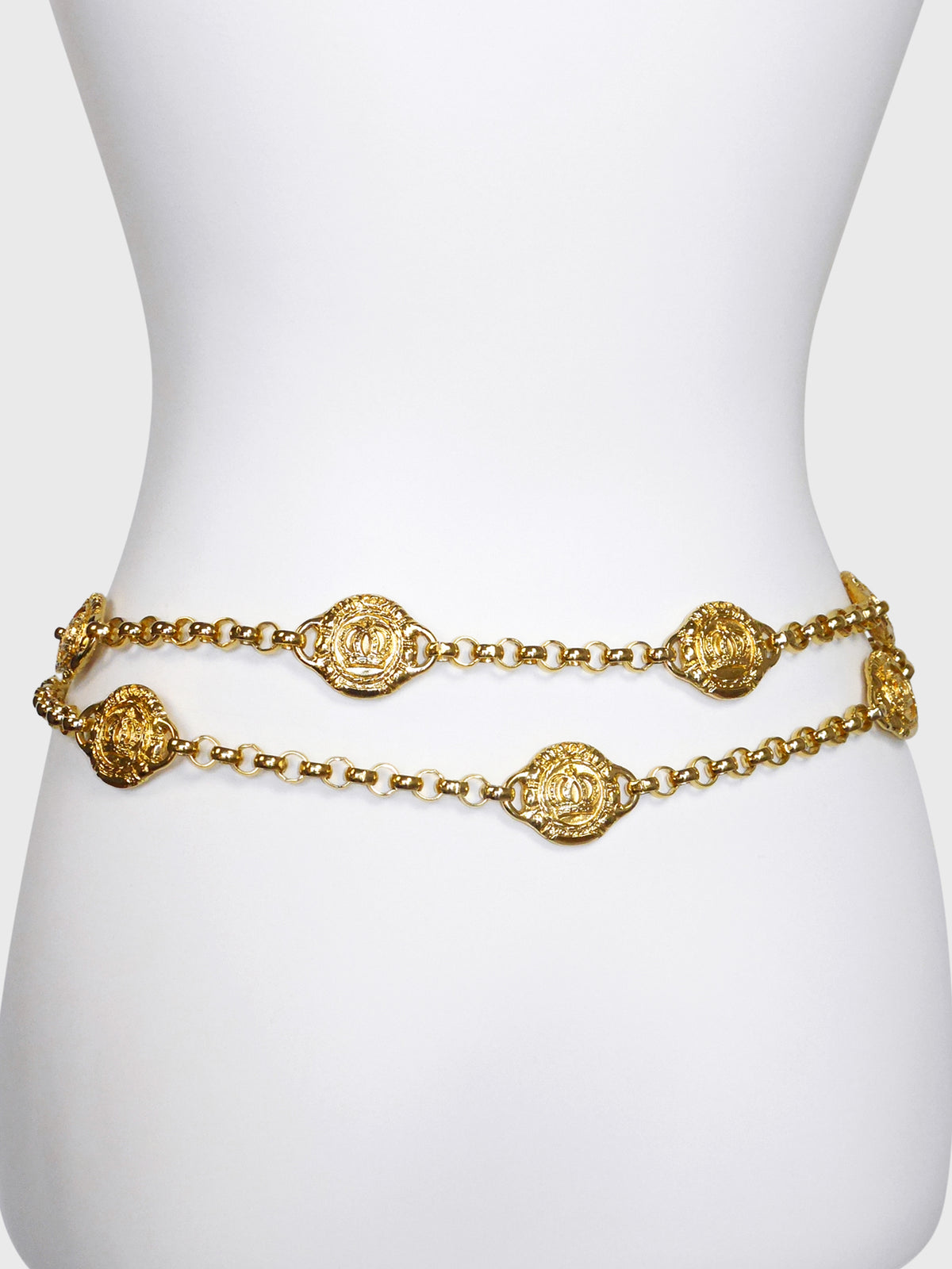 ESCADA Vintage 1990s Gold-Tone Double-Row Coin Chain Belt / Necklace Size S-M