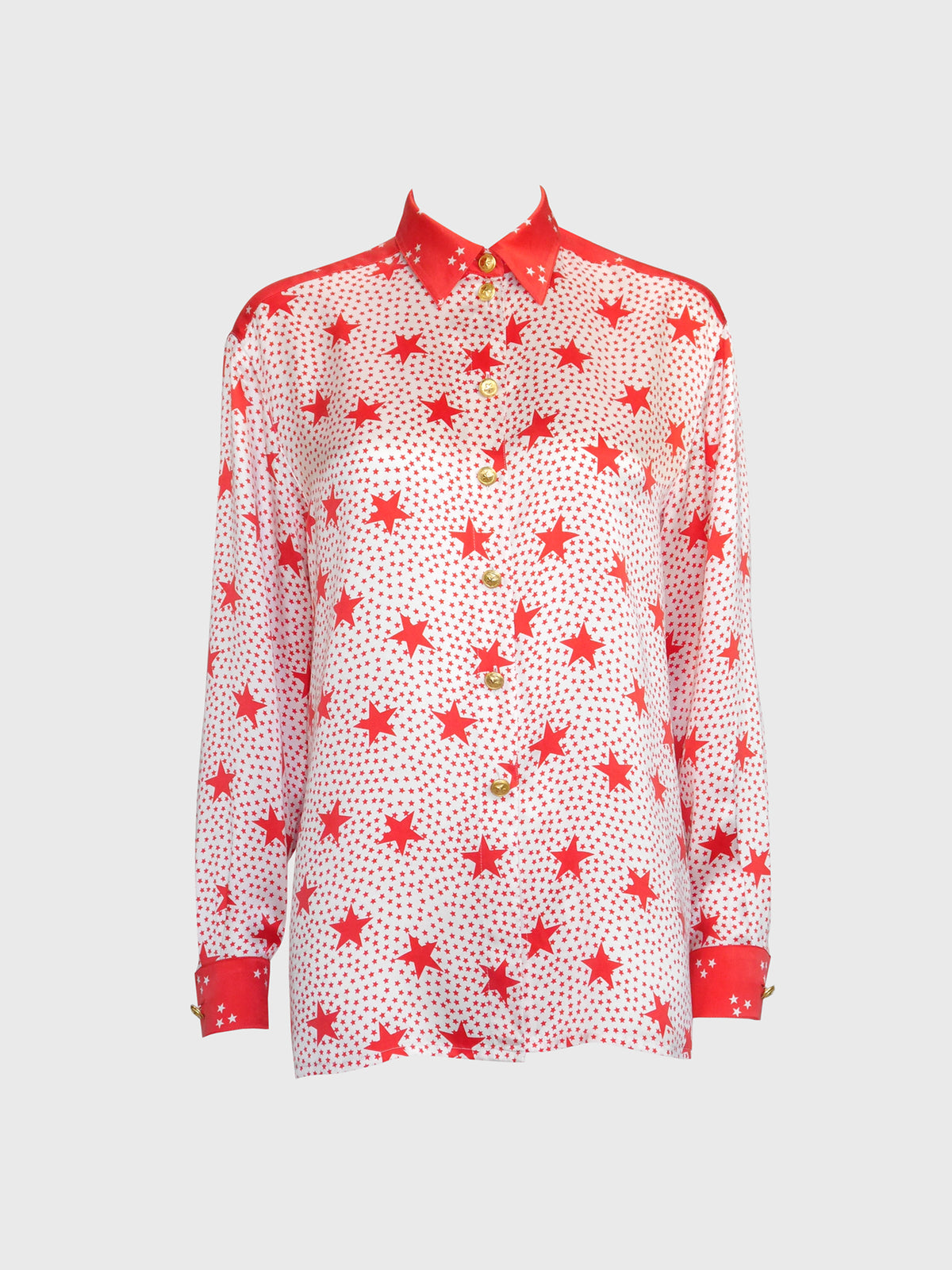 ESCADA 1990s Vintage Star Print Silk Blouse Size XS-S