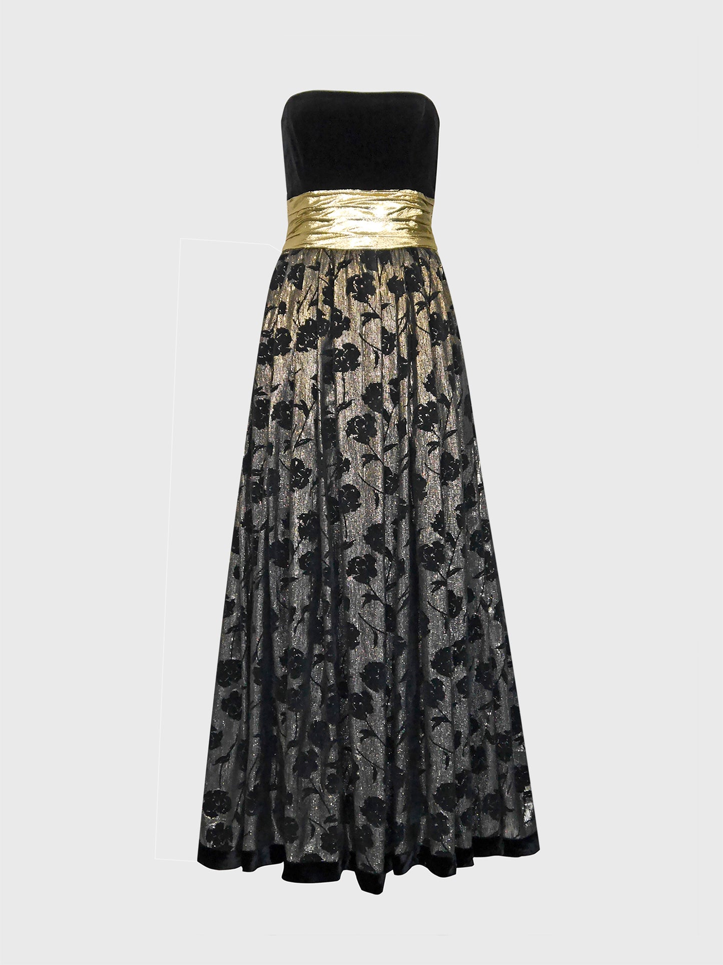ESCADA 1980s Vintage Gold Lamé & Velvet Maxi Evening Dress Gown Size S