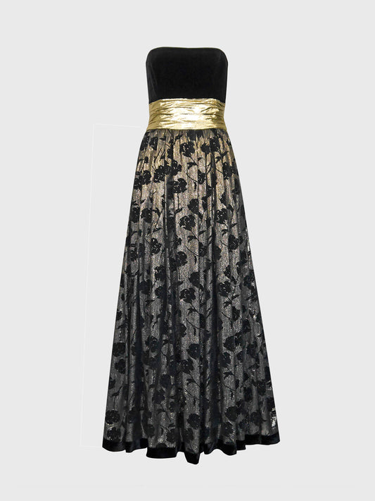 ESCADA 1980s Vintage Gold Lamé & Velvet Maxi Evening Dress Gown Size S