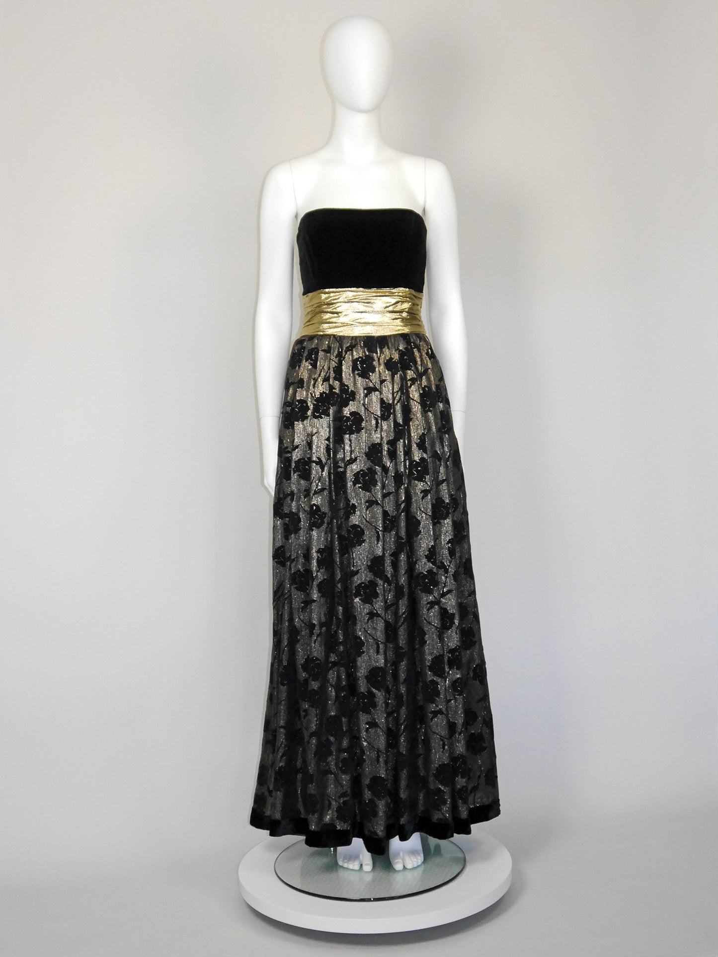 ESCADA 1980s Vintage Gold Lamé & Velvet Maxi Evening Dress Gown Size S
