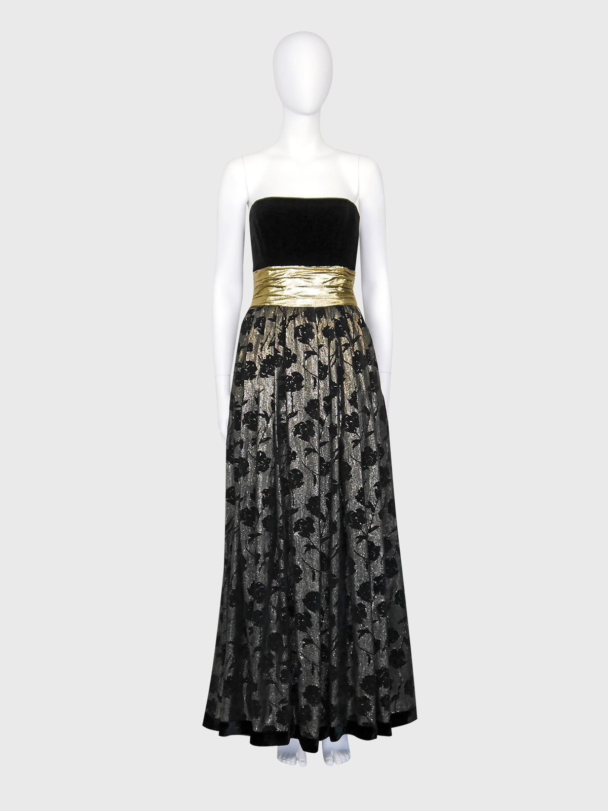 ESCADA 1980s Vintage Gold Lamé & Velvet Maxi Evening Dress Gown Size S