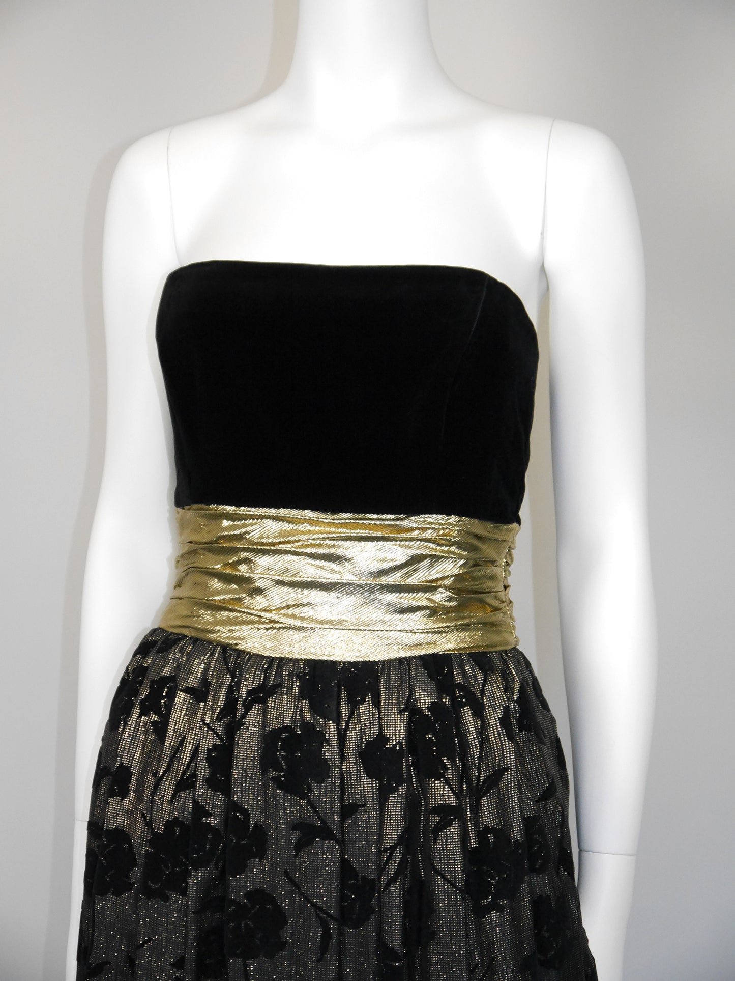 ESCADA 1980s Vintage Gold Lamé & Velvet Maxi Evening Dress Gown Size S