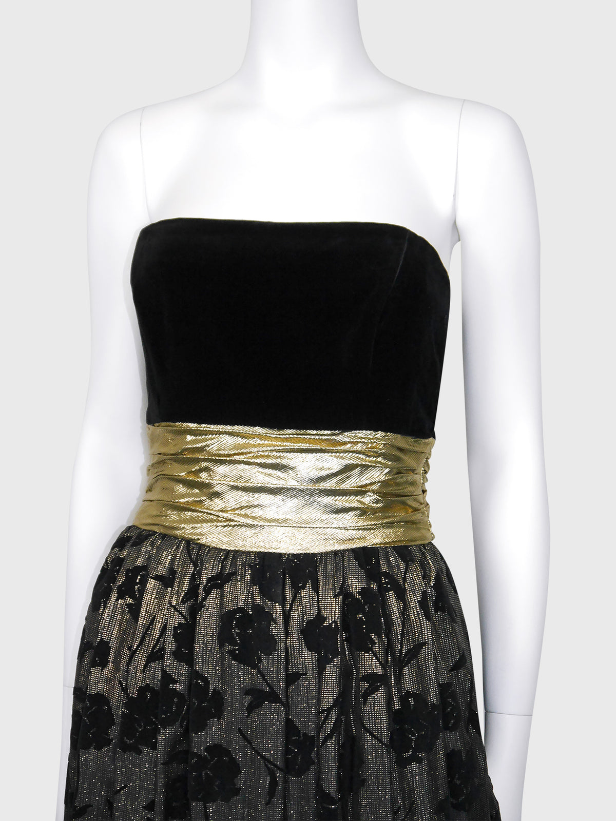 ESCADA 1980s Vintage Gold Lamé & Velvet Maxi Evening Dress Gown Size S