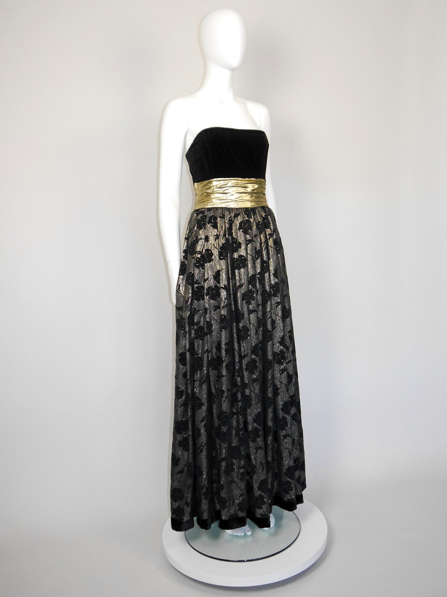 ESCADA 1980s Vintage Gold Lamé & Velvet Maxi Evening Dress Gown Size S