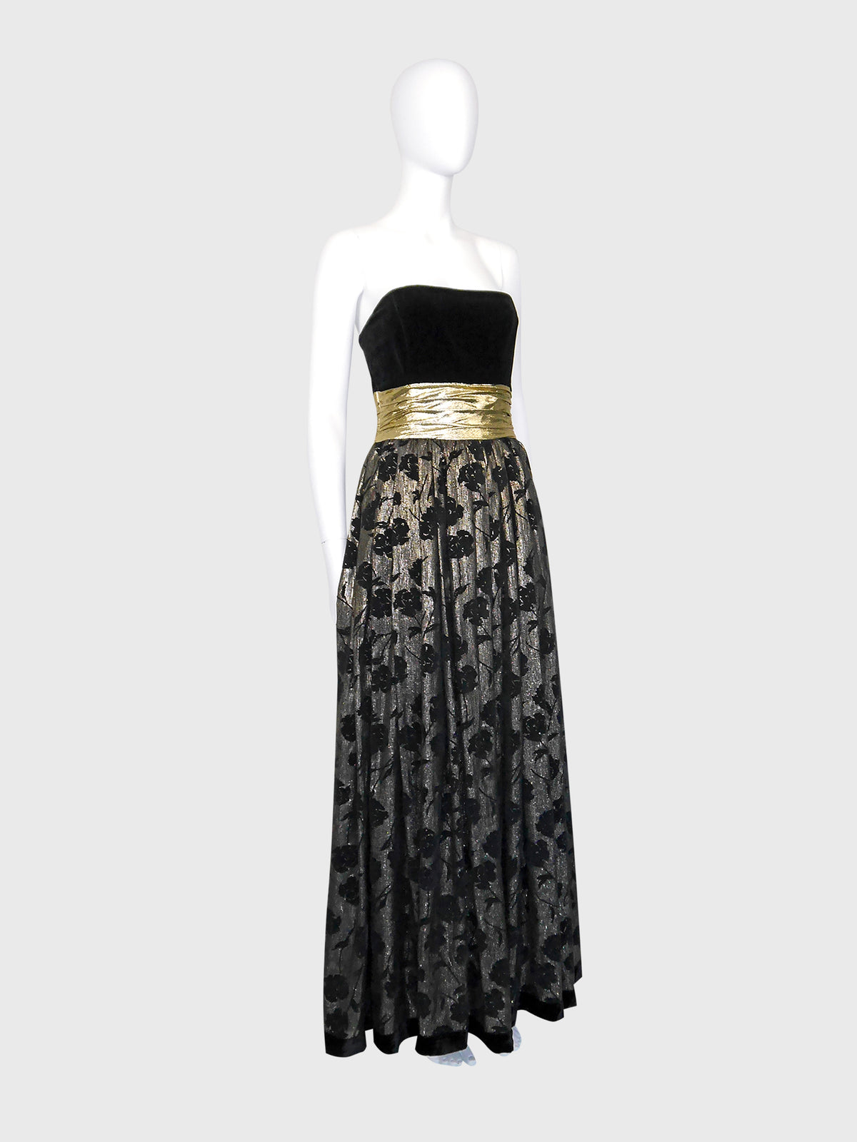 ESCADA 1980s Vintage Gold Lamé & Velvet Maxi Evening Dress Gown Size S
