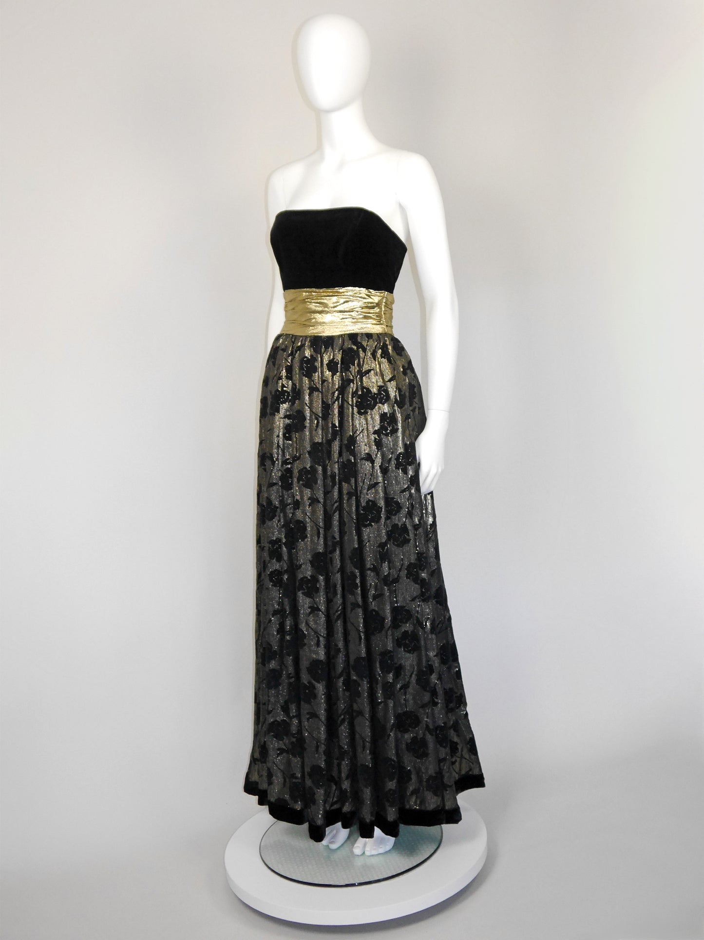 ESCADA 1980s Vintage Gold Lamé & Velvet Maxi Evening Dress Gown Size S