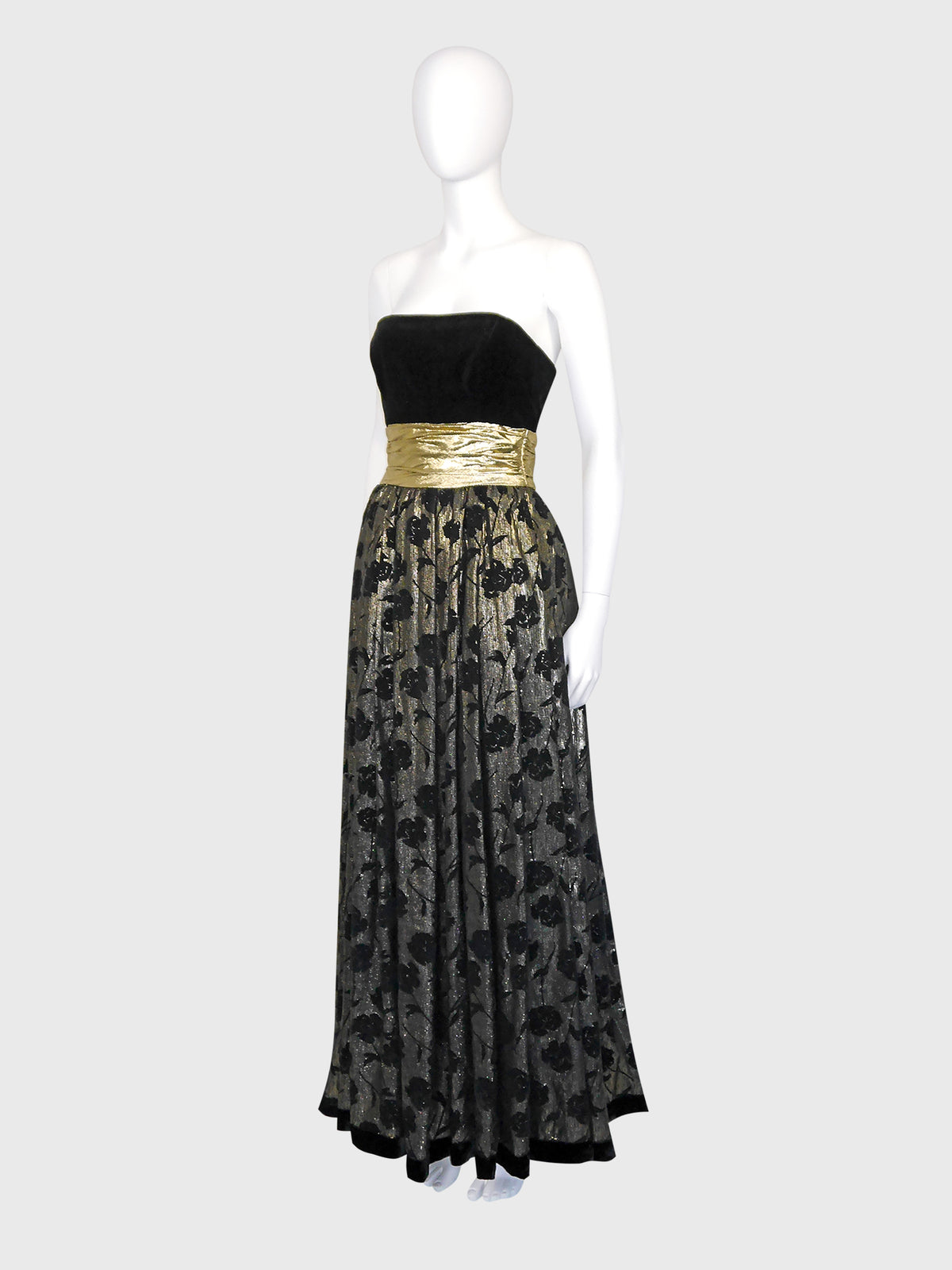 ESCADA 1980s Vintage Gold Lamé & Velvet Maxi Evening Dress Gown Size S