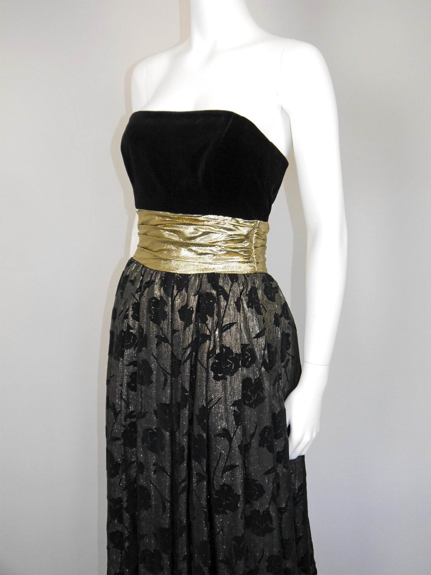 ESCADA 1980s Vintage Gold Lamé & Velvet Maxi Evening Dress Gown Size S