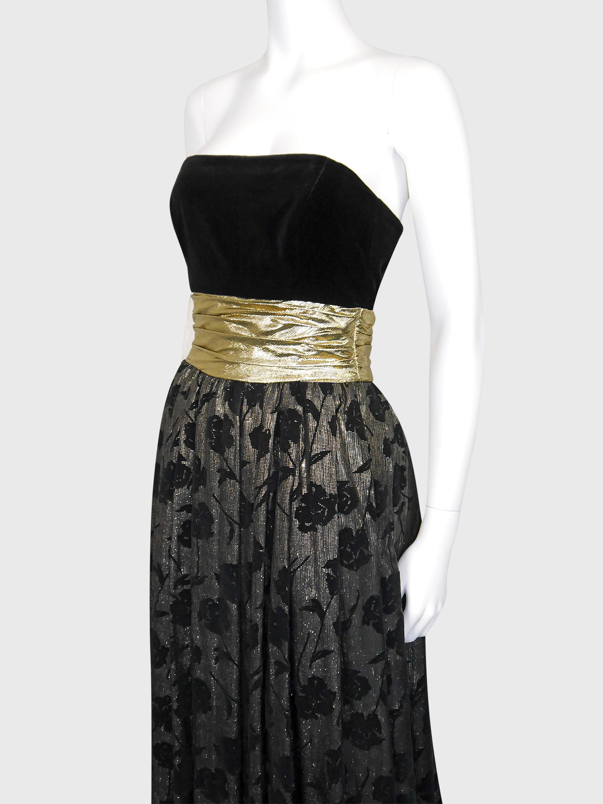 ESCADA 1980s Vintage Gold Lamé & Velvet Maxi Evening Dress Gown Size S