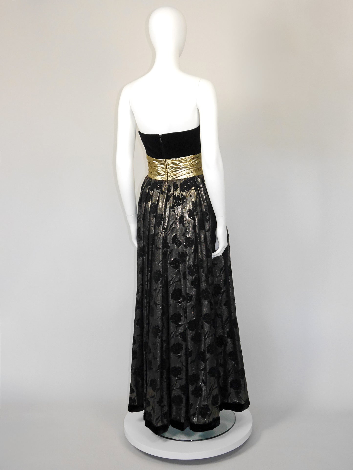 ESCADA 1980s Vintage Gold Lamé & Velvet Maxi Evening Dress Gown Size S