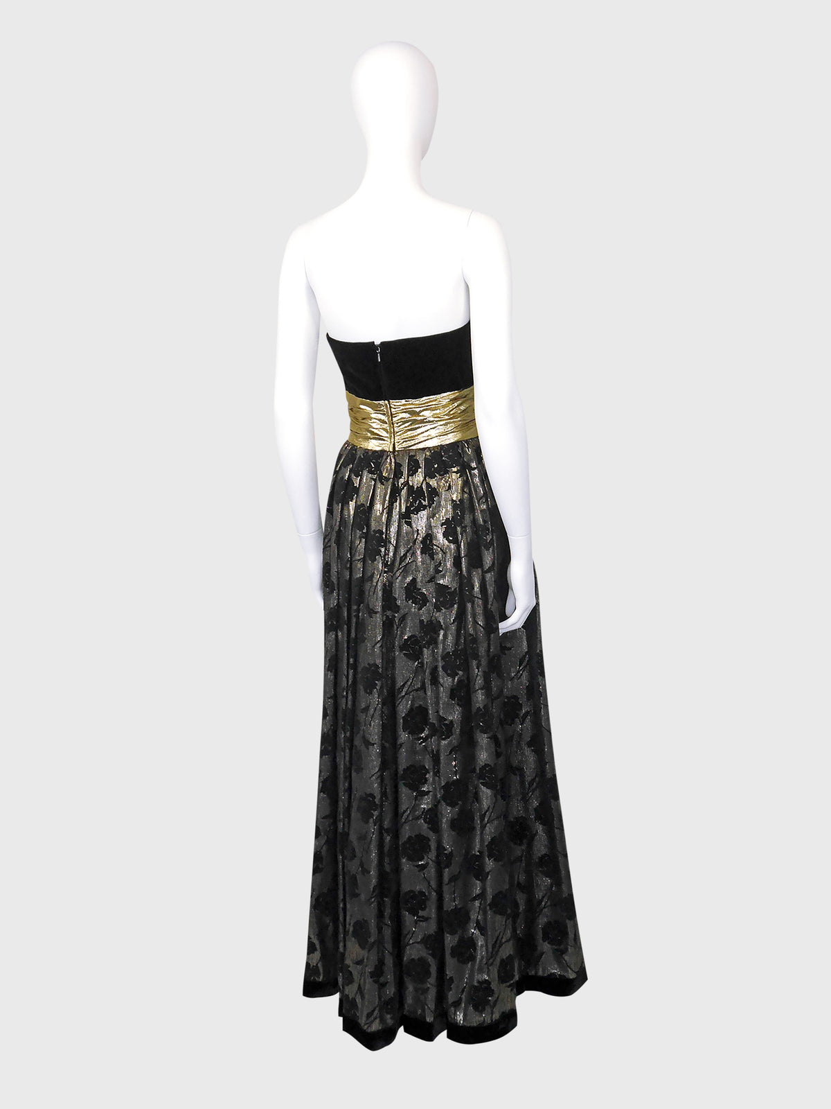 ESCADA 1980s Vintage Gold Lamé & Velvet Maxi Evening Dress Gown Size S