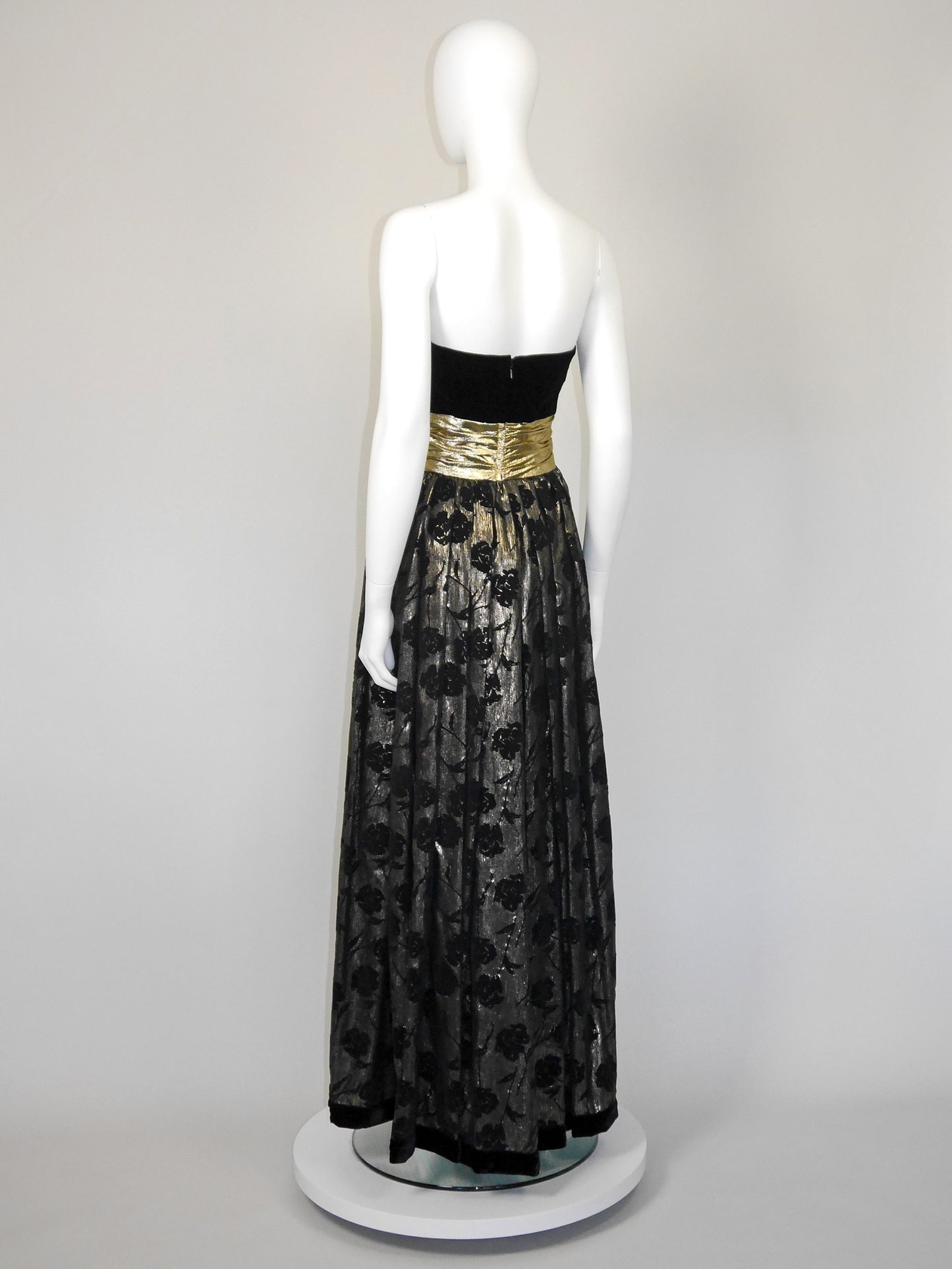 ESCADA 1980s Vintage Gold Lamé & Velvet Maxi Evening Dress Gown Size S
