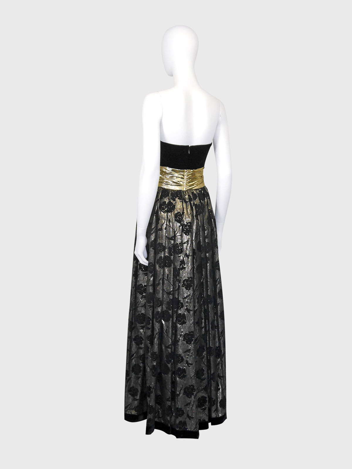 ESCADA 1980s Vintage Gold Lamé & Velvet Maxi Evening Dress Gown Size S