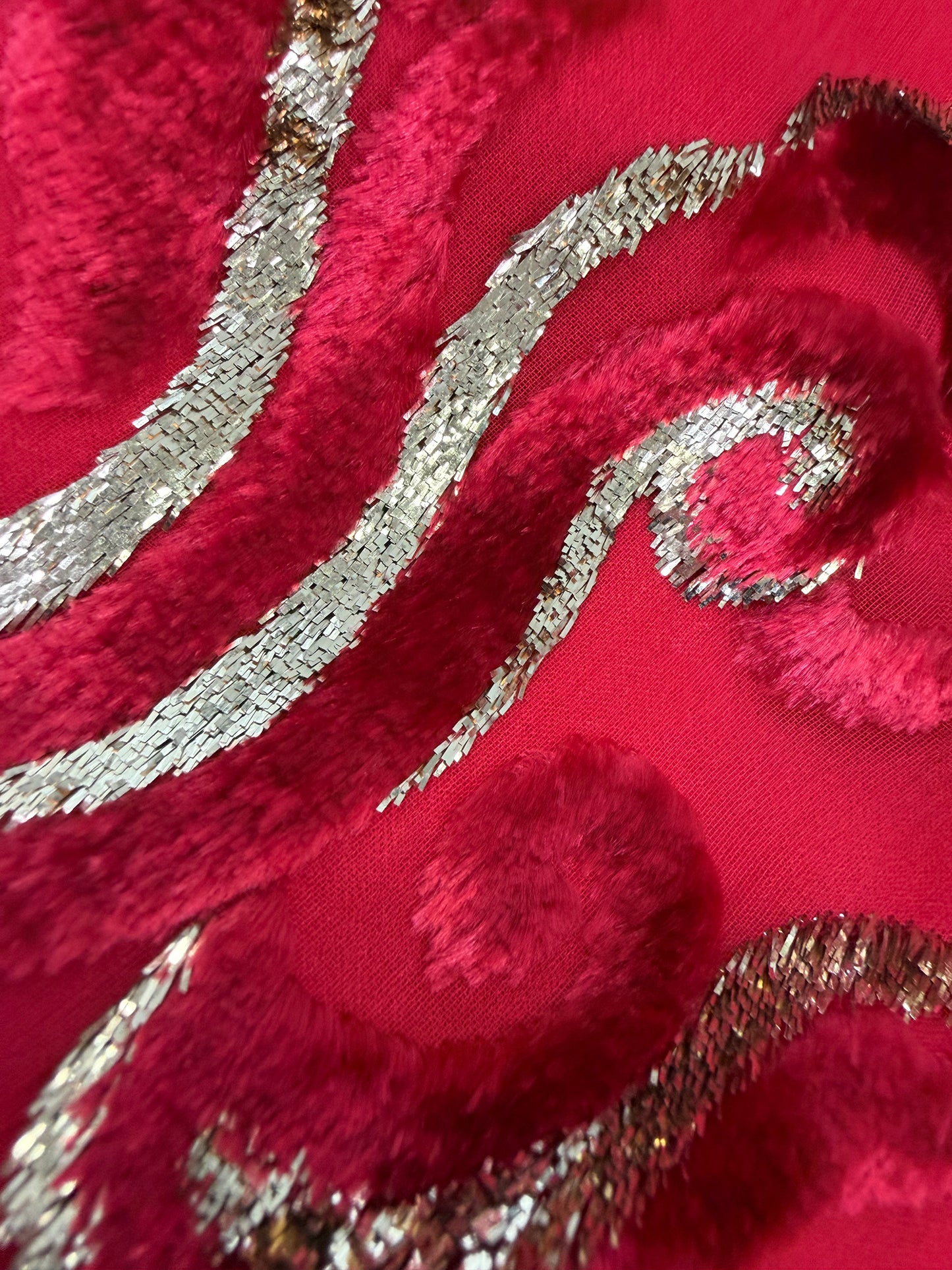 ESCADA 2002 Vintage Ad Campaign Red & Gold Devoré Velvet Evening Gown Size S