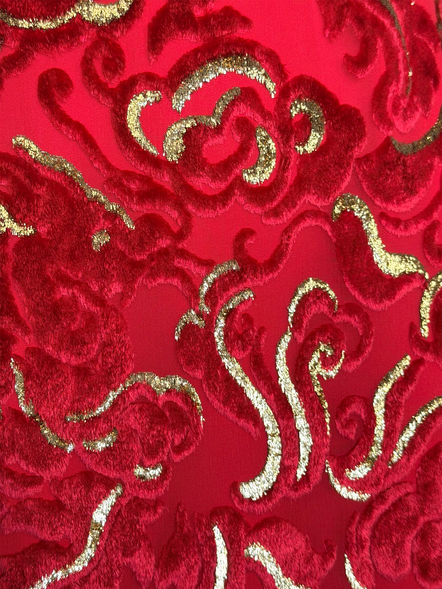 ESCADA 2002 Vintage Ad Campaign Red & Gold Devoré Velvet Evening Gown Size S