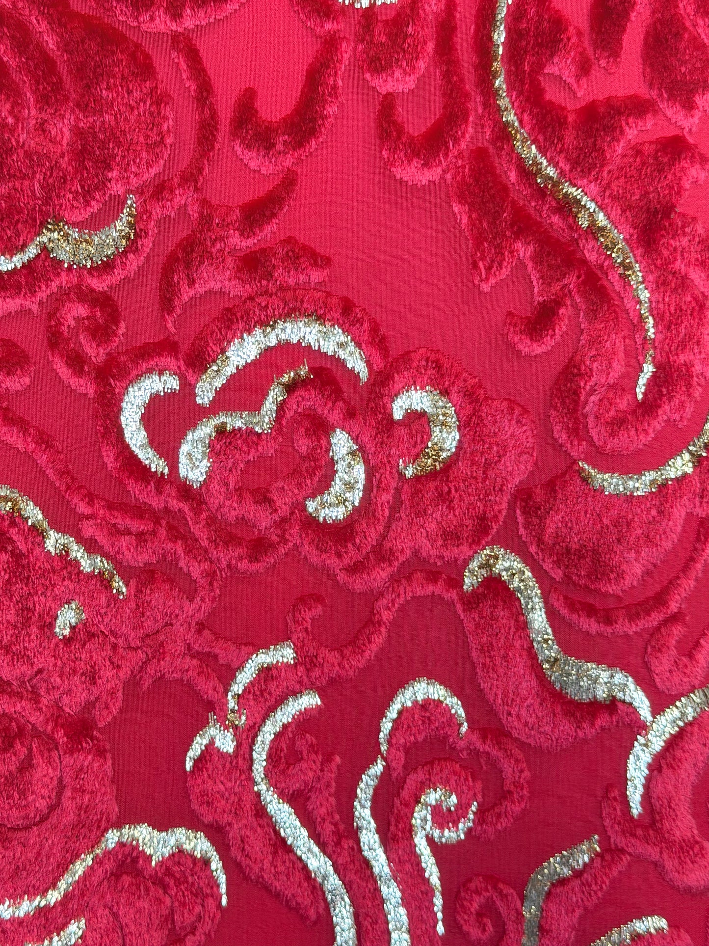 ESCADA 2002 Vintage Ad Campaign Red & Gold Devoré Velvet Evening Gown Size S