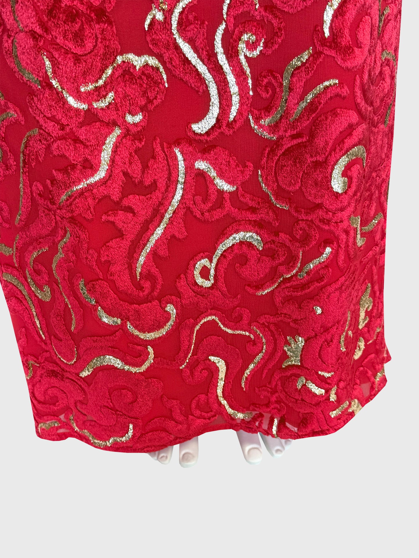 ESCADA 2002 Vintage Ad Campaign Red & Gold Devoré Velvet Evening Gown Size S