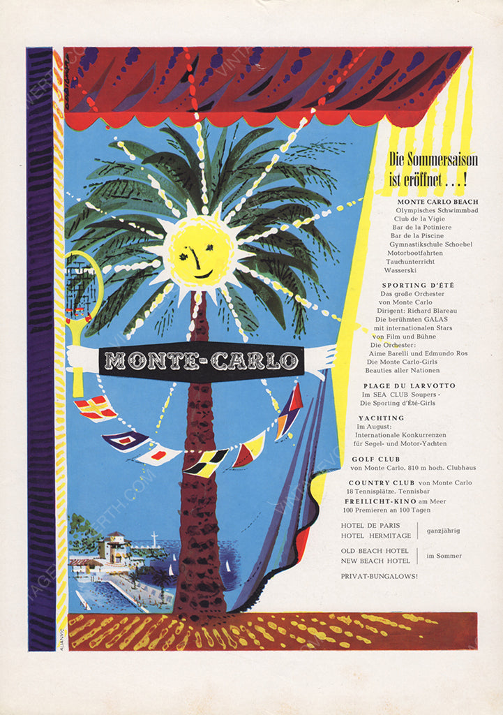 MONTE CARLO 1954 Vintage Print Advertisement Travel Tourism