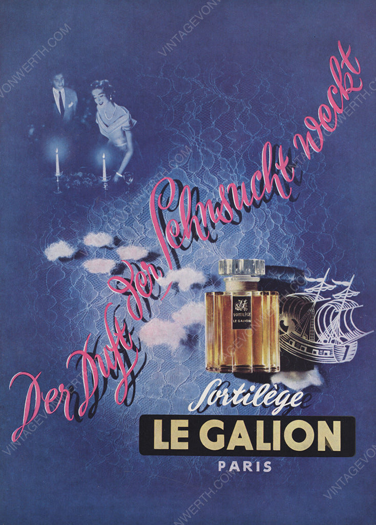 LE GALION 1954 Vintage Print Advertisement Sortilège Parfum Perfume