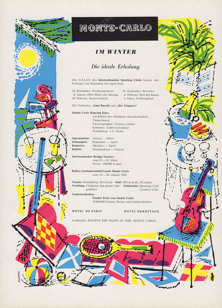 MONTE CARLO 1954 Vintage Print Advertisement Travel Tourism