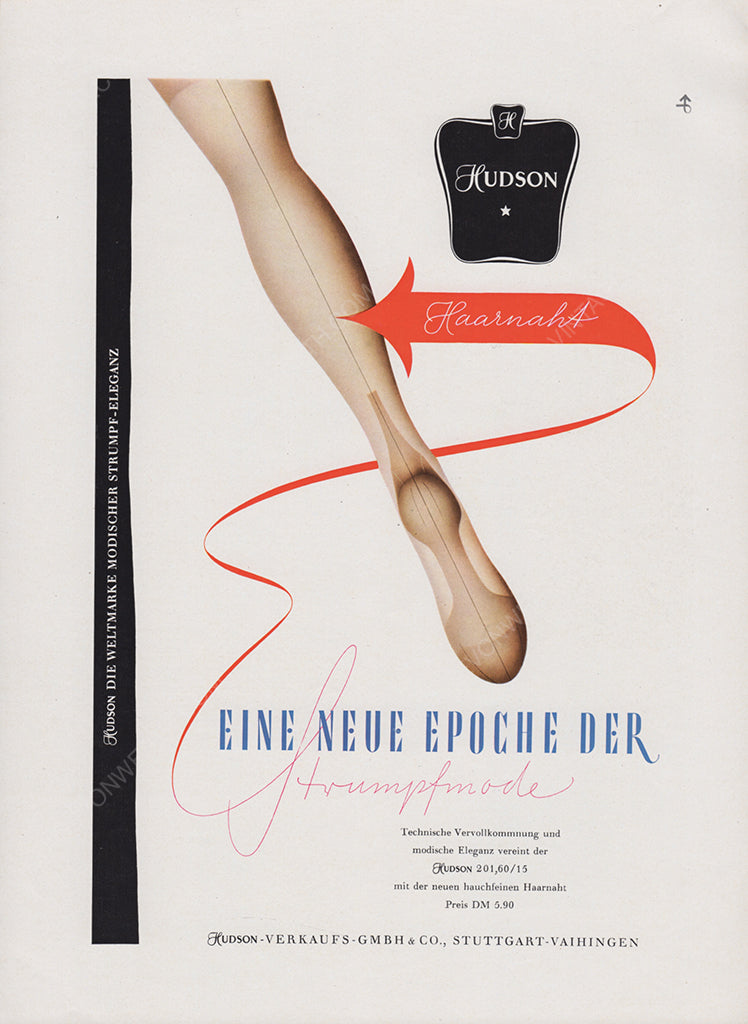 HUDSON 1955 Vintage Print Advertisement Hosiery Magazine Ad