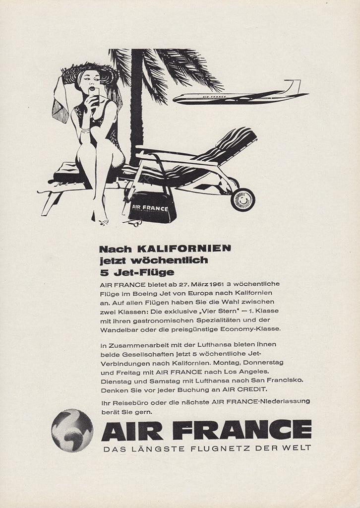AIR FRANCE 1961 Vintage Print Advertisement Tourism Travel Aviation Airline Magazine Ad