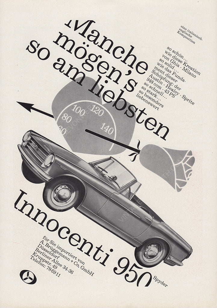 GHIA INNOCENTI 950 Spyder 1961 Vintage Print Advertisement Classic Car Magazine Ad