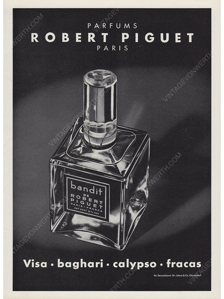 ROBERT PIGUET 1964 Vintage Advertisement 1960s Bandit Perfume Print Ad