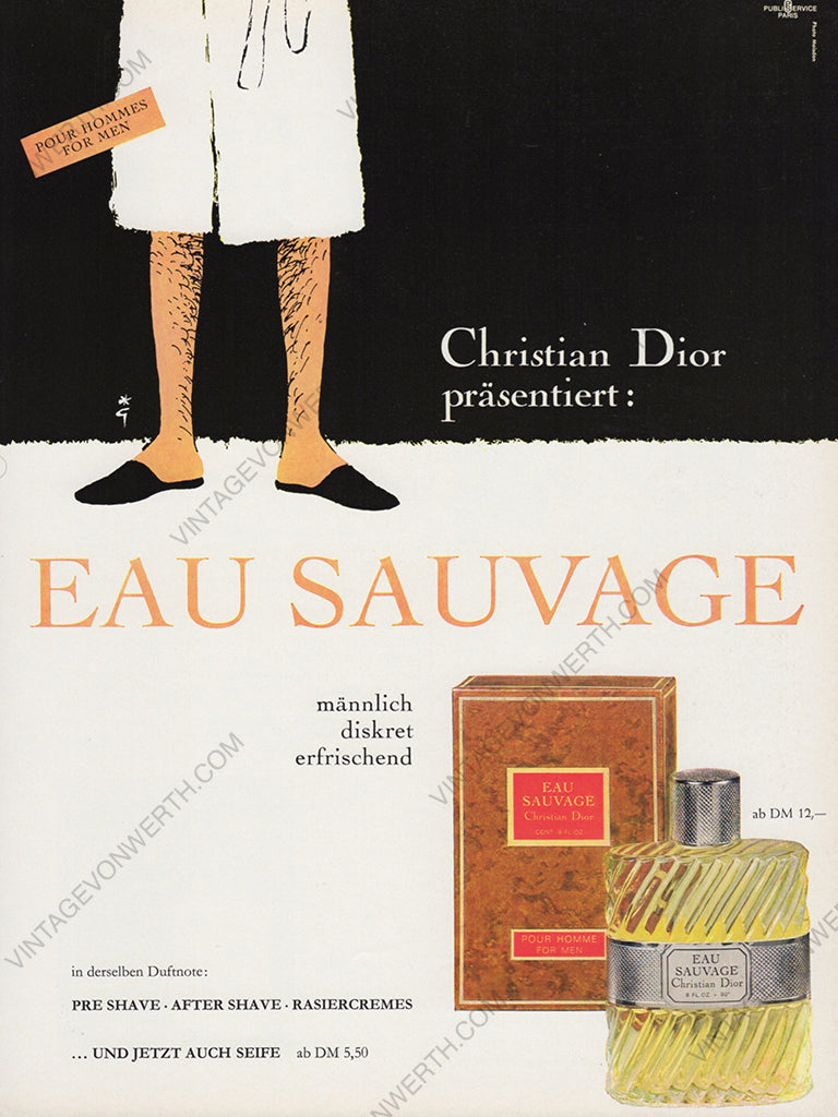 CHRISTIAN DIOR 1967 Vintage Advertisement 1960s Eau Sauvage Perfume Print Ad René Gruau