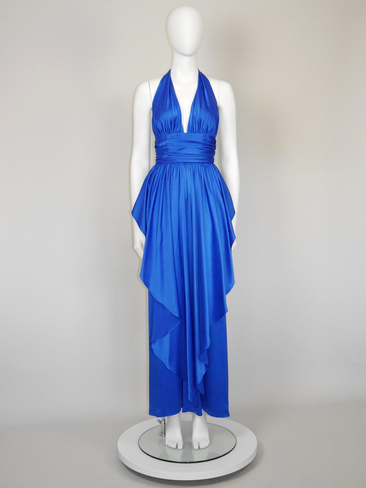 FRANK USHER London 1980s Vintage Electric Blue Maxi Evening Goddess Gown Size XS