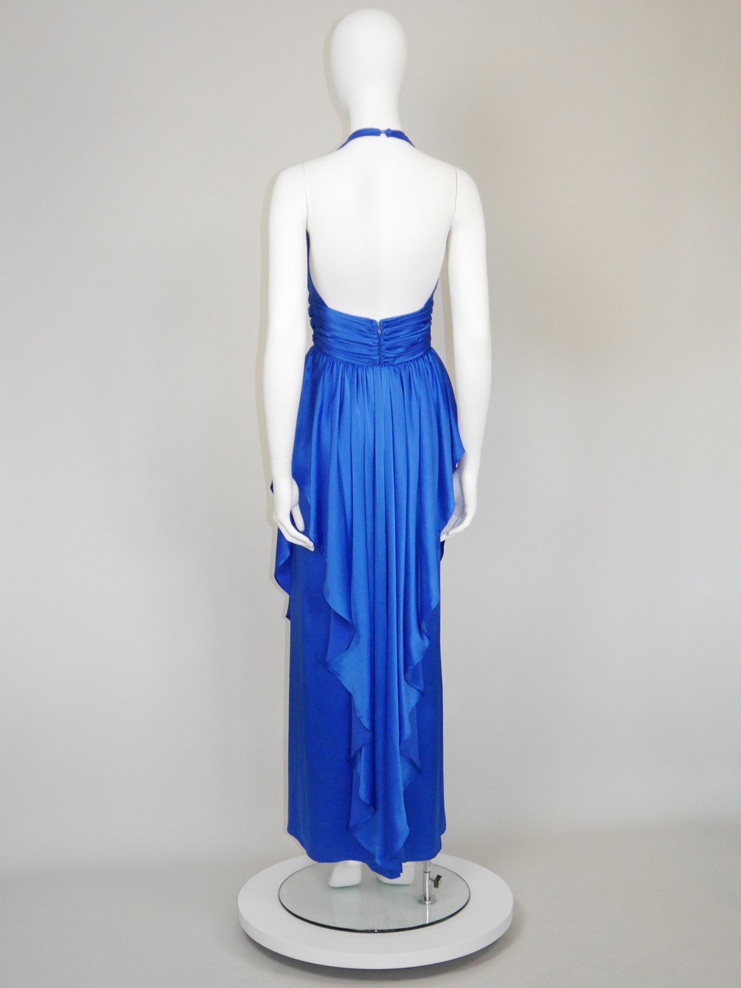 FRANK USHER London 1980s Vintage Electric Blue Maxi Evening Goddess Gown Size XS