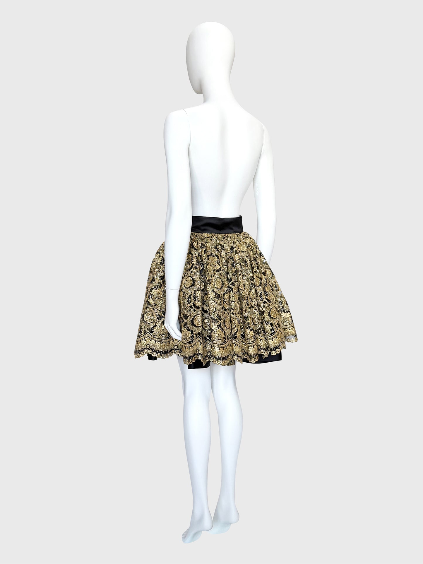 GENNY ORO 1990s 2000s Vintage Gold Lace & Rhinestone Evening Skirt Size S